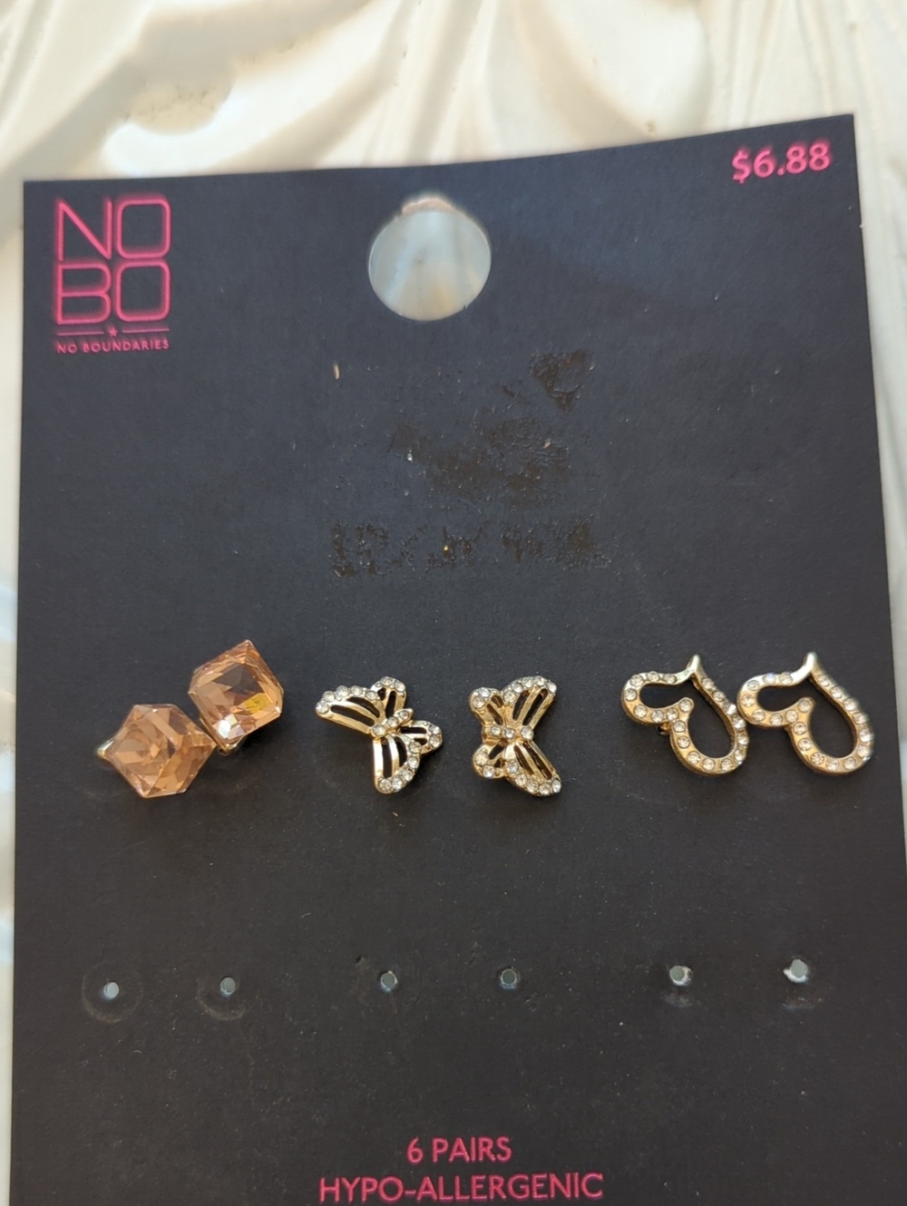 NOBO Peach Crystal and Gold Rhinestone Earring Set - 6 Pairs